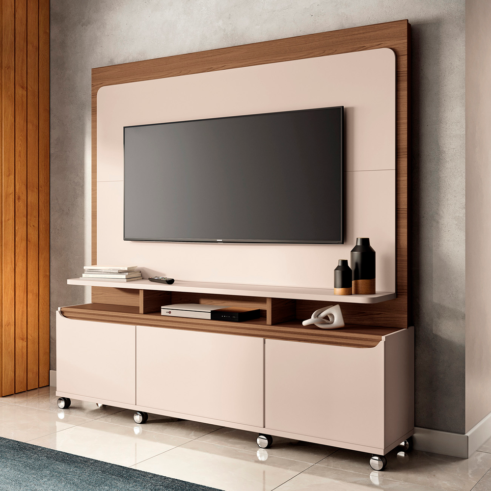 Estante Painel de TV 70 Pol 180cm Quantum Castanho/Off White - HB Móveis Estante Painel de TV 70 Pol 180cm Quantum Castanho/Off White - HB Móveis