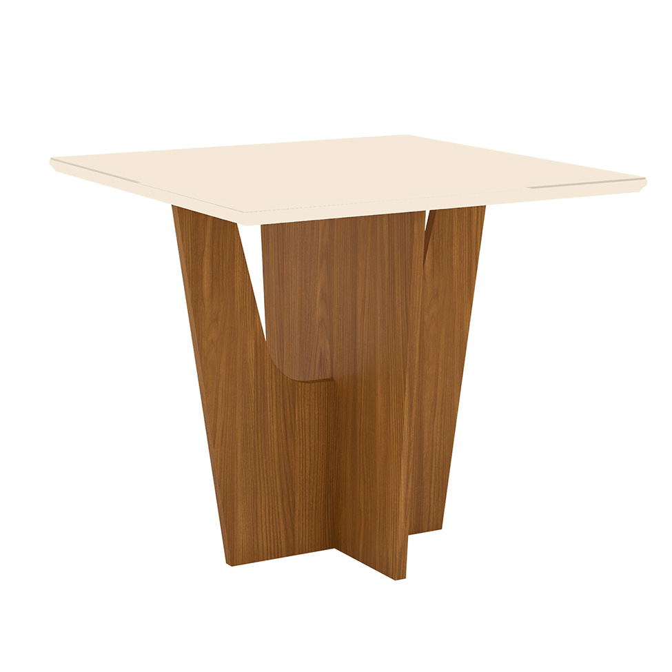 Mesa de Jantar Quadrada com Tampo de Vidro Danielly Off White e Nature 90 cm Mesa de Jantar Quadrada com Tampo de Vidro Danielly Off White e Nature 90 cm