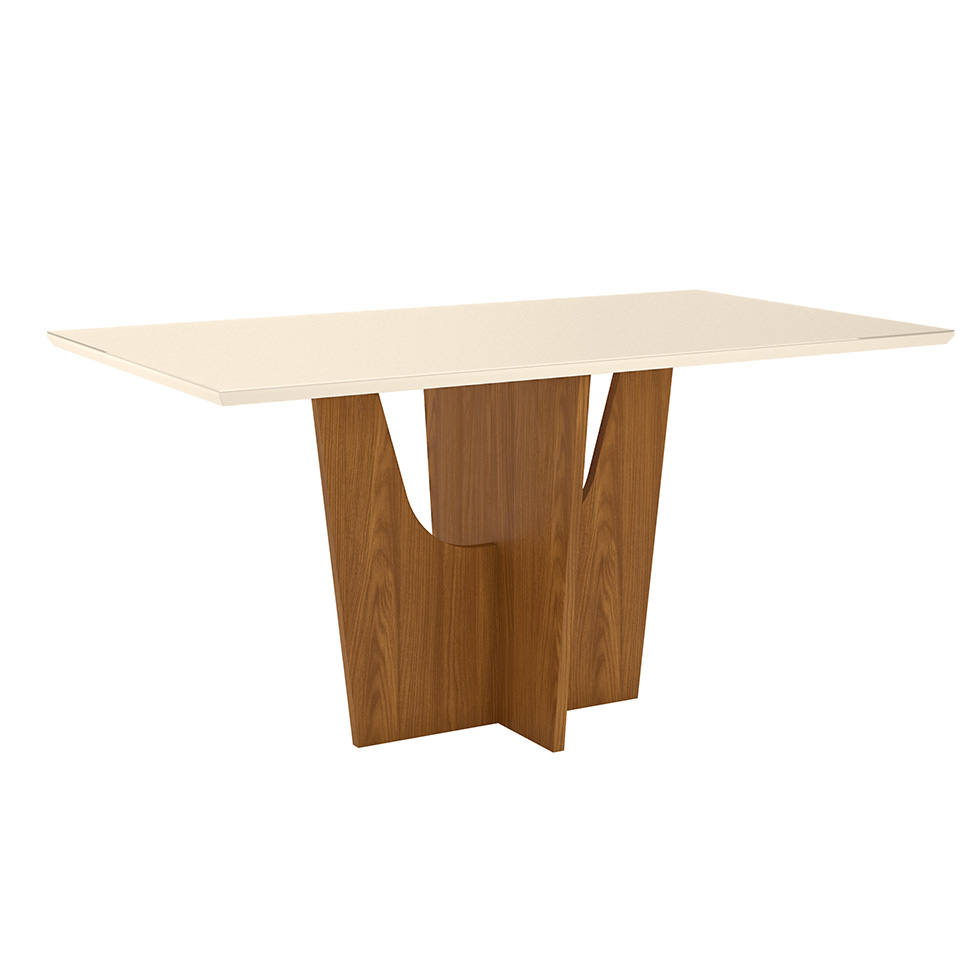 Mesa de Jantar Retangular com Tampo de Vidro Danielly II Off White e Nature 160 cm Mesa de Jantar Retangular com Tampo de Vidro Danielly II Off White e Nature 160 cm