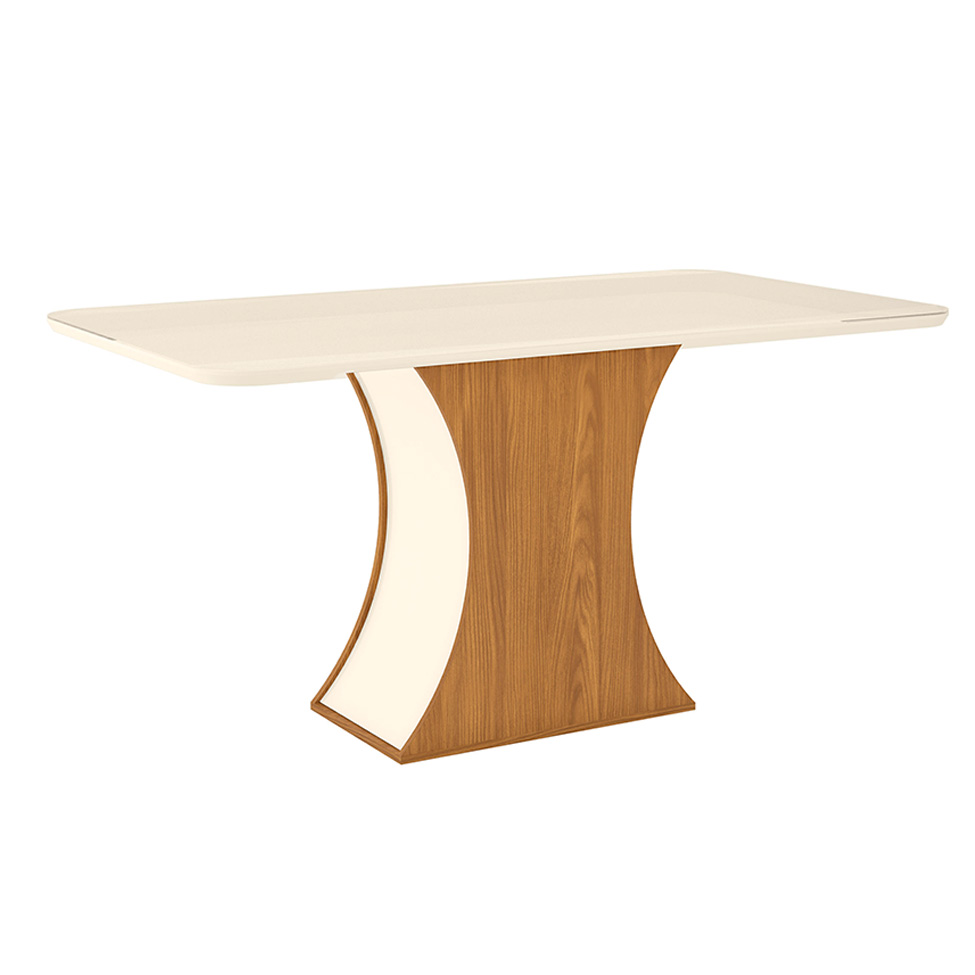 Mesa de Jantar Retangular com Tampo de Vidro Selena II Off White e Nature 160 cm Mesa de Jantar Retangular com Tampo de Vidro Selena II Off White e Nature 160 cm