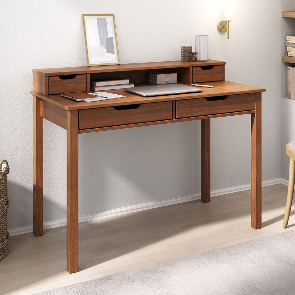 Mesa Escritório Compacta 1 Nicho 4 Gav Retrô Home Office Madeira Castanho Verniz Raul Mesa Escritório Compacta 1 Nicho 4 Gav Retrô Home Office Madeira Castanho Verniz Raul