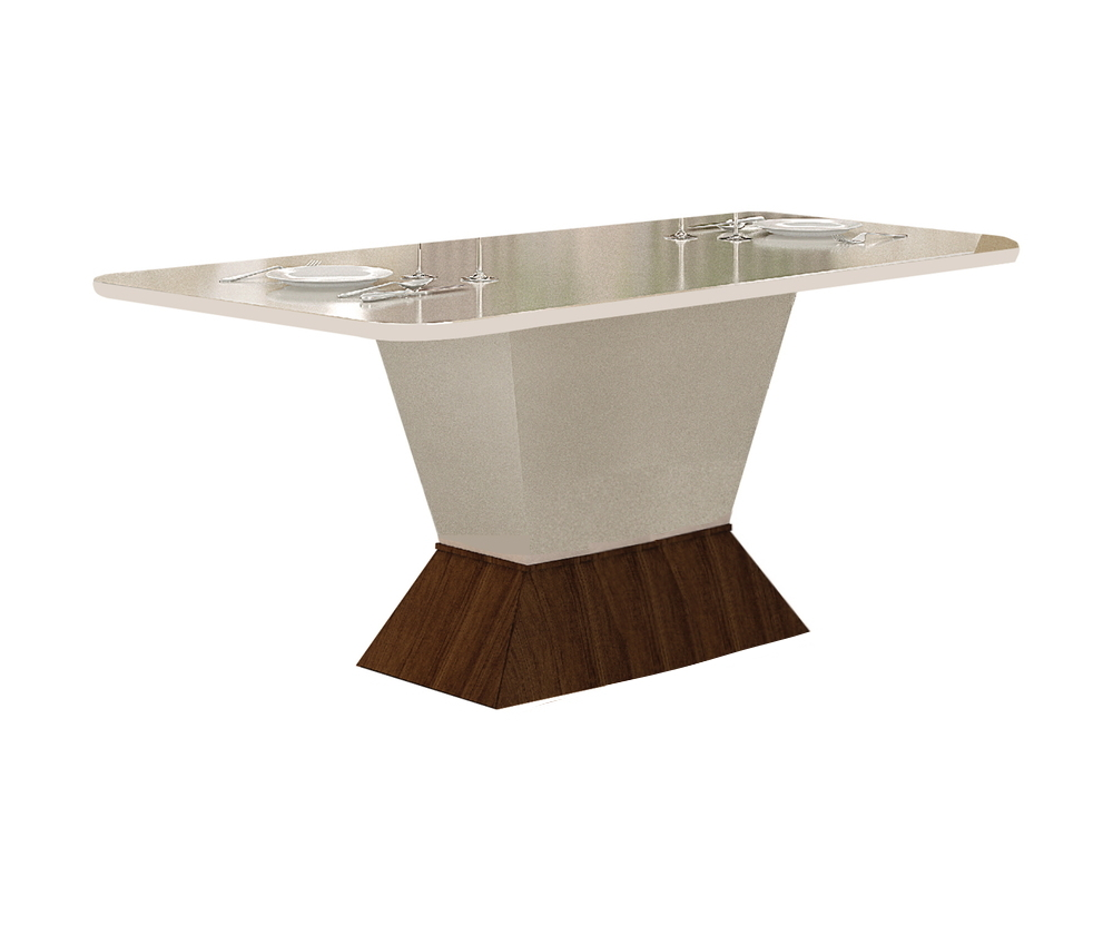 Mesa de Jantar 6 Lugares 1,60m Tampo MDF/Vidro Larissa Moveis Leifer Braúna/Off White, Reto com vidro Mesa de Jantar 6 Lugares 1,60m Tampo MDF/Vidro Larissa Moveis Leifer Braúna/Off White, Reto com vidro