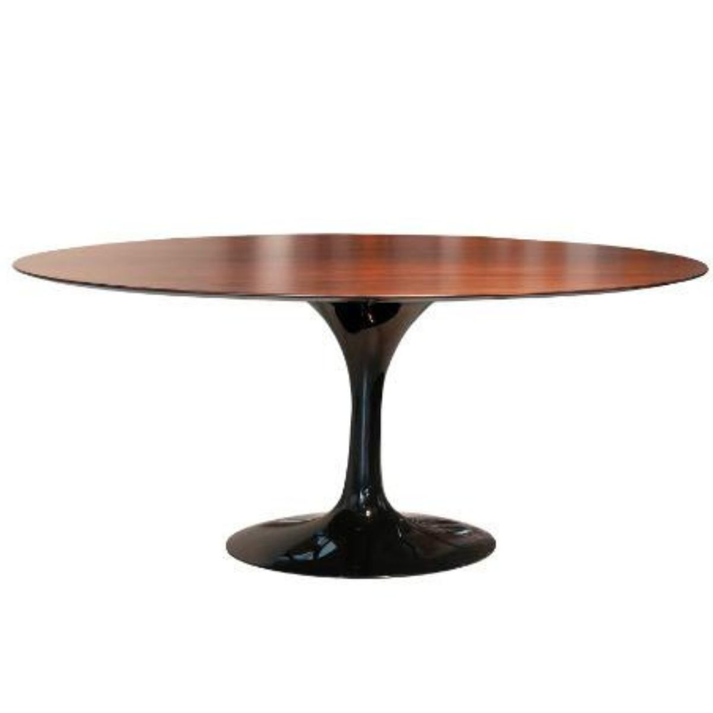 Mesa de Jantar Tulipa Saarinen Oval 120x80 cm Tampo Imbuia Base Preta Mesa de Jantar Tulipa Saarinen Oval 120x80 cm Tampo Imbuia Base Preta