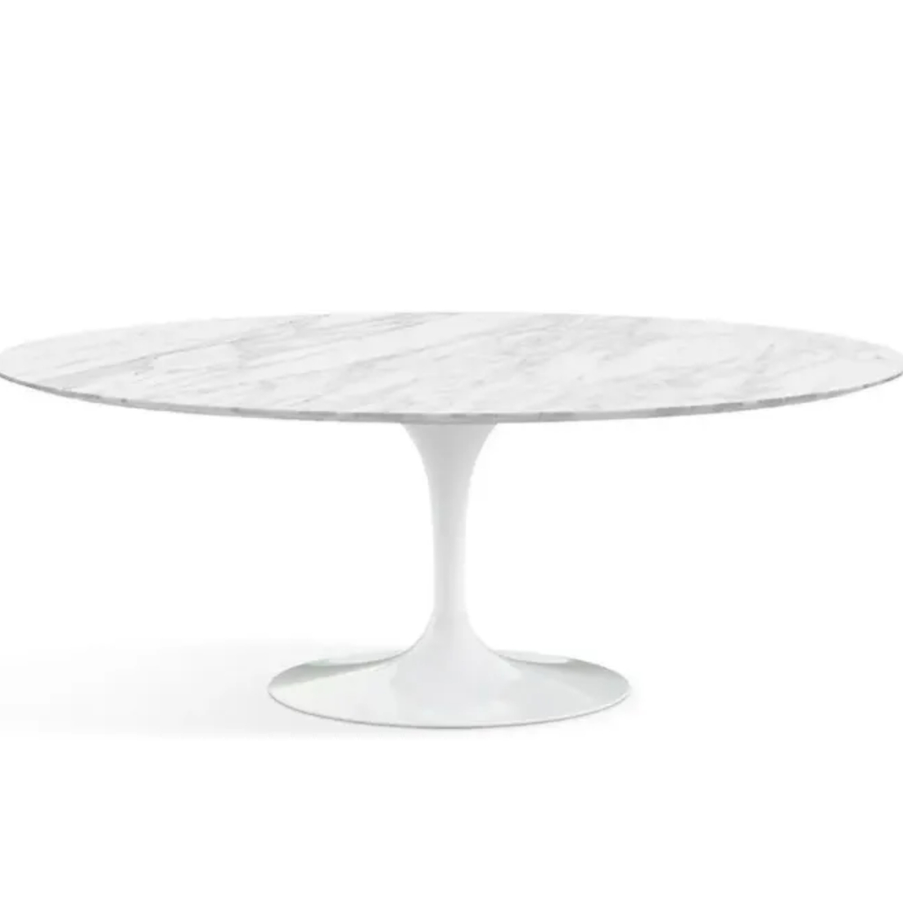 Mesa de Jantar Saarinen Oval 137x90 cm Mármore Carrara Base Branca Mesa de Jantar Saarinen Oval 137x90 cm Mármore Carrara Base Branca