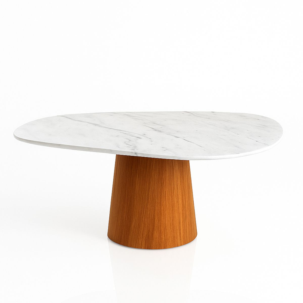 Mesa de Jantar Cone Orgânica 244x137 cm Mármore Branco Extra e Base Freijó Mesa de Jantar Cone Orgânica 244x137 cm Mármore Branco Extra e Base Freijó