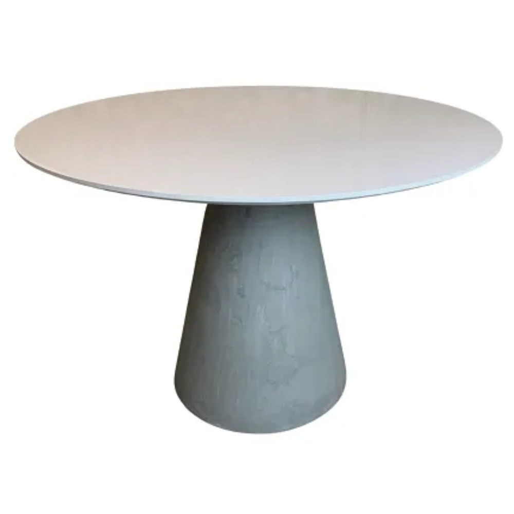 Mesa de Jantar Cone Cimento Queimado 140 cm Tampo Laqueado Branco Mesa de Jantar Cone Cimento Queimado 140 cm Tampo Laqueado Branco