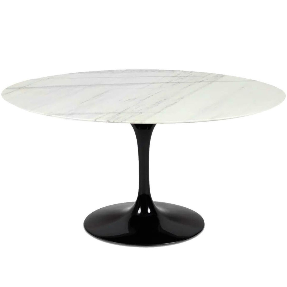 Mesa de Jantar Saarinen Oval 160x90 cm Mármore Branco Extra Base Preta Mesa de Jantar Saarinen Oval 160x90 cm Mármore Branco Extra Base Preta