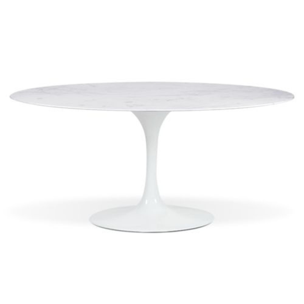Mesa de Jantar Saarinen Oval 160x90 cm Mármore Branco Extra Base Branca Mesa de Jantar Saarinen Oval 160x90 cm Mármore Branco Extra Base Branca