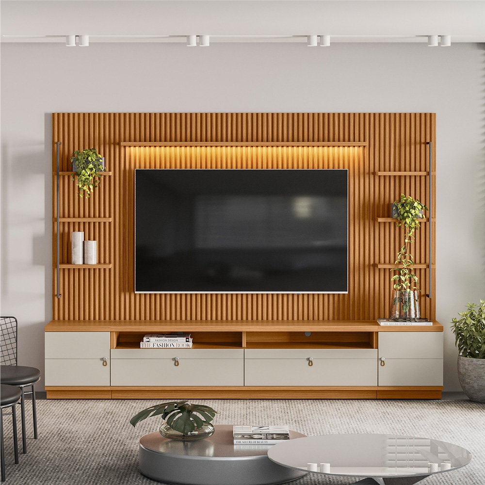 Rack e Painel para TV com 2 Modulos Laterais Hunt Nature Off-White Rack e Painel para TV com 2 Modulos Laterais Hunt Nature Off-White