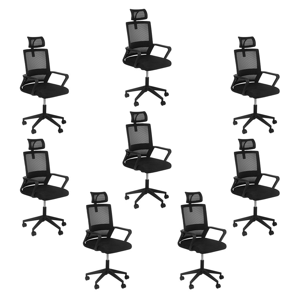 Kit 8 Cadeiras escritório rodizio office Confort Preto Kit 8 Cadeiras escritório rodizio office Confort Preto