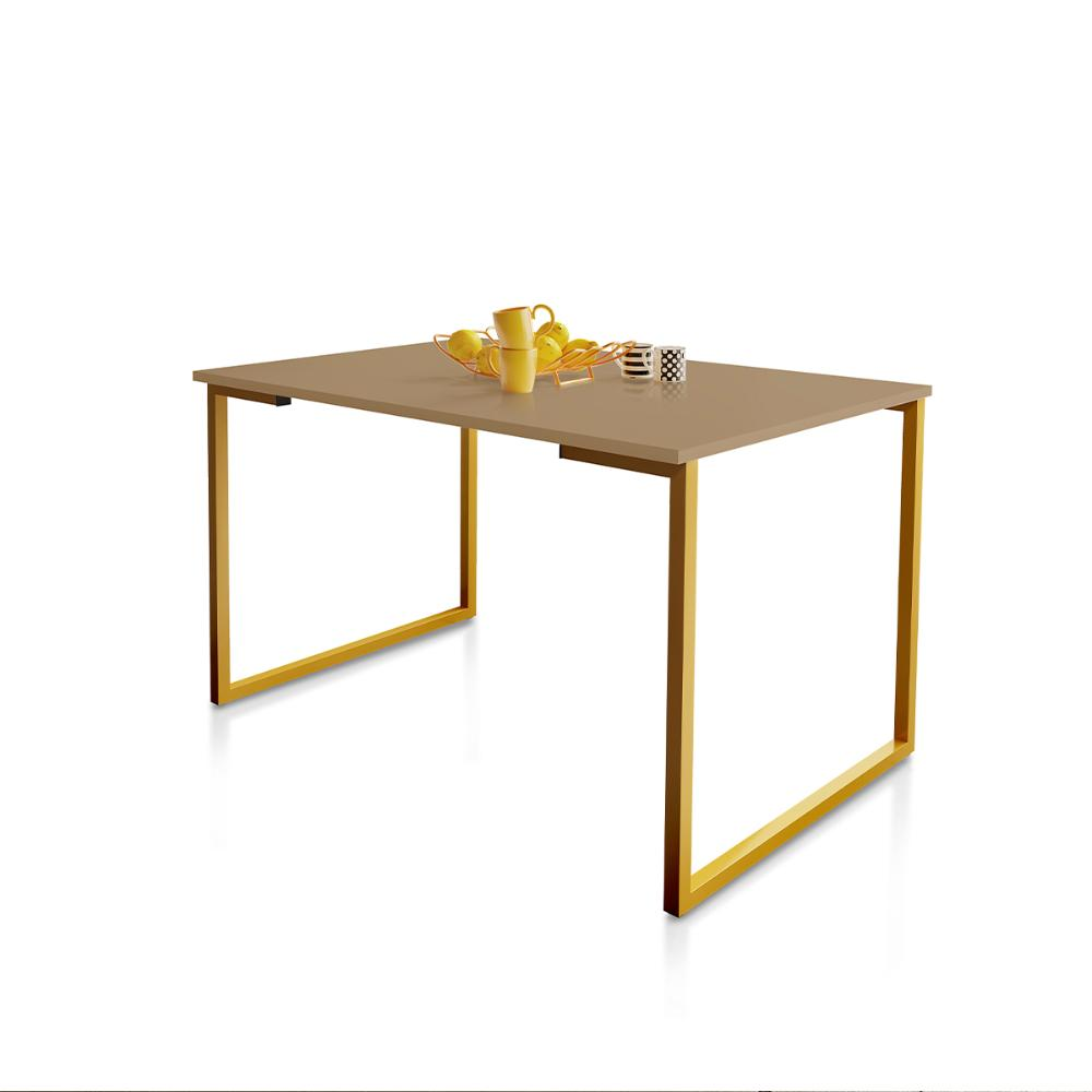 Mesa de Jantar Steel Estilo Industrial Pés de Aço 120x80cm Dourado/Fendi Mesa de Jantar Steel Estilo Industrial Pés de Aço 120x80cm Dourado/Fendi
