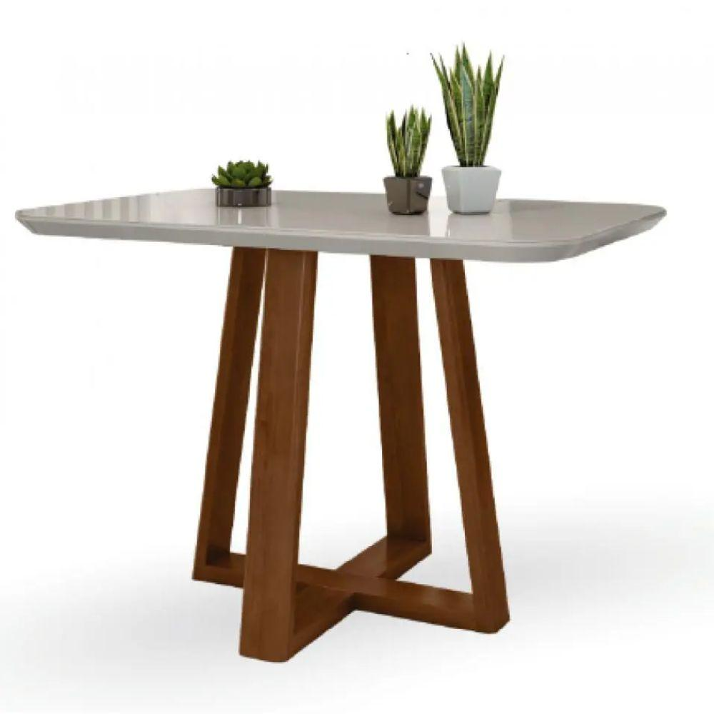 Mesa de Jantar Luna Tampo Retangular Off White 1,20 M com Base em Madeira Mesa de Jantar Luna Tampo Retangular Off White 1,20 M com Base em Madeira