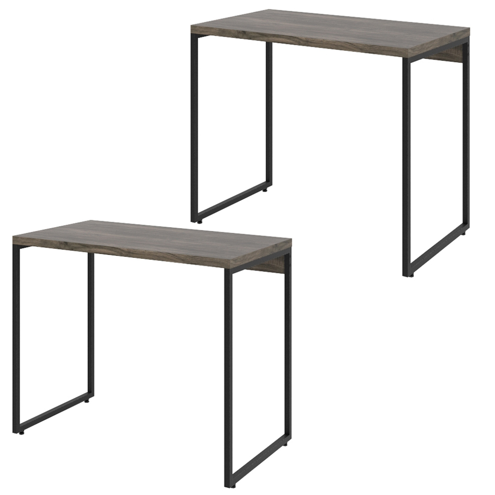 Kit 02 Mesas Para Escritório e Home Office Industrial Aspen 90 cm C01 Carvalho Dark - Lyam Decor Kit 02 Mesas Para Escritório e Home Office Industrial Aspen 90 cm C01 Carvalho Dark - Lyam Decor