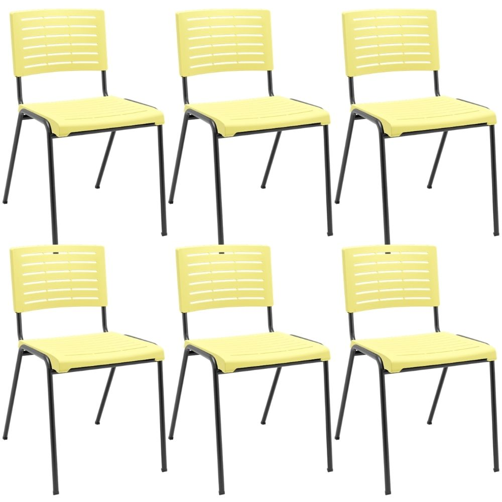 Kit 06 Cadeiras Empilhável Fixa Escritório Multiuso Base Preta Kimi P03 Amarelo - Lyam Decor Kit 06 Cadeiras Empilhável Fixa Escritório Multiuso Base Preta Kimi P03 Amarelo - Lyam Decor