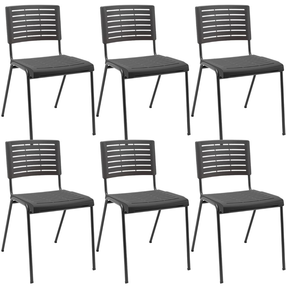 Kit 06 Cadeiras Empilhável Fixa Escritório Multiuso Base Preta Kimi P03 Preto - Lyam Decor Kit 06 Cadeiras Empilhável Fixa Escritório Multiuso Base Preta Kimi P03 Preto - Lyam Decor