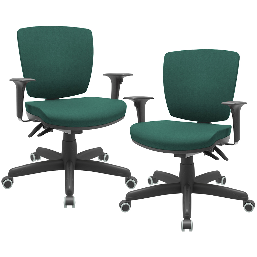 Kit 02 Cadeiras Escritório Executiva Office Giratória Preto Baixa Flexi P03 Poliéster Verde - Lyam Kit 02 Cadeiras Escritório Executiva Office Giratória Preto Baixa Flexi P03 Poliéster Verde - Lyam