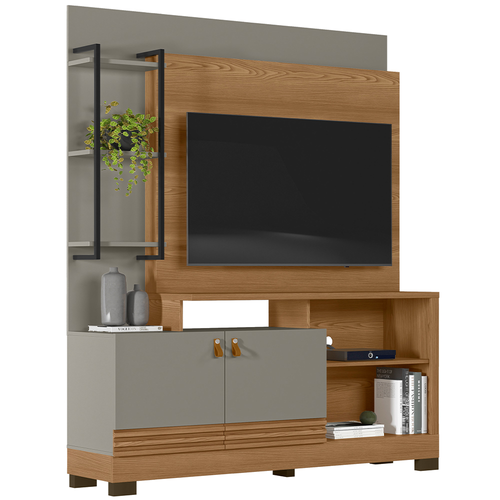 Estante Painel Para TV 50 Pol 160cm River L05 Amêndoa Titânio - Lyam Decor Estante Painel Para TV 50 Pol 160cm River L05 Amêndoa Titânio - Lyam Decor