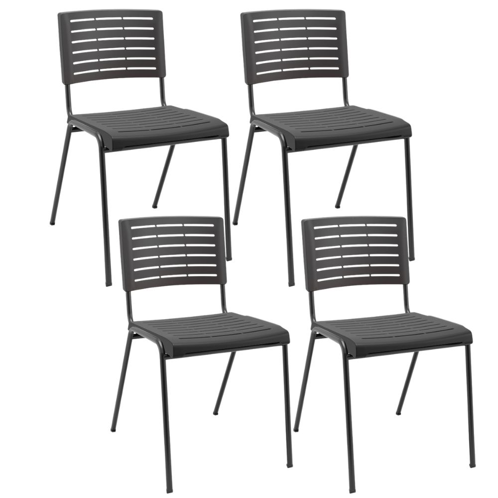 Kit 04 Cadeiras Empilhável Fixa Escritório Multiuso Base Preta Kimi P03 Preto - Lyam Decor Kit 04 Cadeiras Empilhável Fixa Escritório Multiuso Base Preta Kimi P03 Preto - Lyam Decor