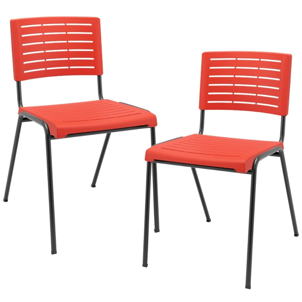 Kit 02 Cadeiras Empilhável Fixa Escritório Multiuso Base Preta Kimi P03 Vermelho - Lyam Decor Kit 02 Cadeiras Empilhável Fixa Escritório Multiuso Base Preta Kimi P03 Vermelho - Lyam Decor