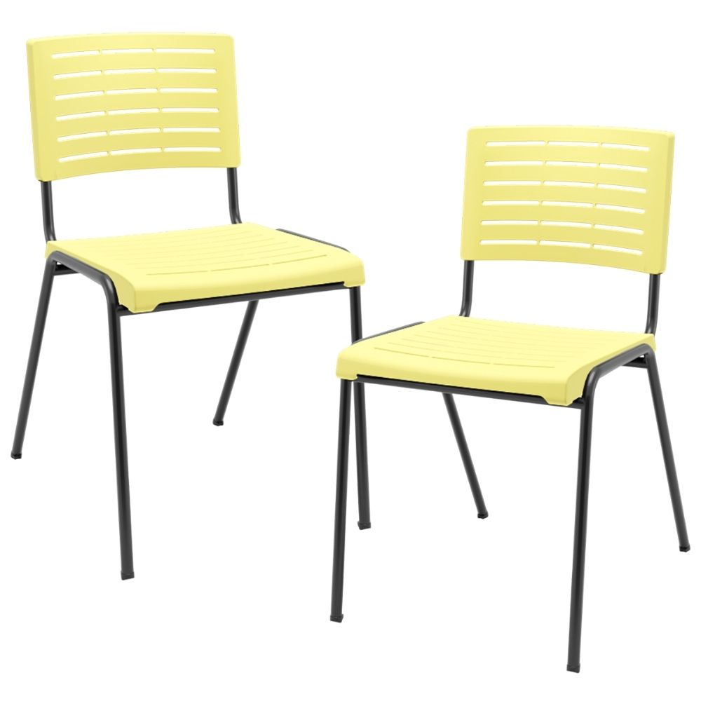 Kit 02 Cadeiras Empilhável Fixa Escritório Multiuso Base Preta Kimi P03 Amarelo - Lyam Decor Kit 02 Cadeiras Empilhável Fixa Escritório Multiuso Base Preta Kimi P03 Amarelo - Lyam Decor