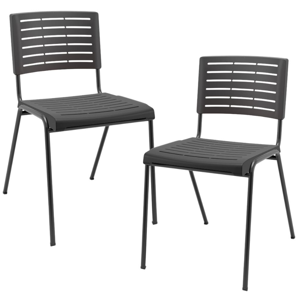 Kit 02 Cadeiras Empilhável Fixa Escritório Multiuso Base Preta Kimi P03 Preto - Lyam Decor Kit 02 Cadeiras Empilhável Fixa Escritório Multiuso Base Preta Kimi P03 Preto - Lyam Decor