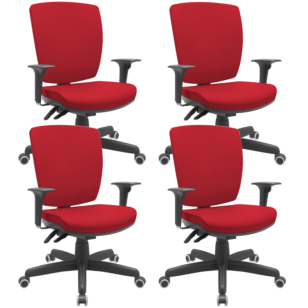 Kit 04 Cadeiras Escritório Diretor Office Giratória Preto Alta Flexi P03 Poliéster Vermelho - Lyam Kit 04 Cadeiras Escritório Diretor Office Giratória Preto Alta Flexi P03 Poliéster Vermelho - Lyam