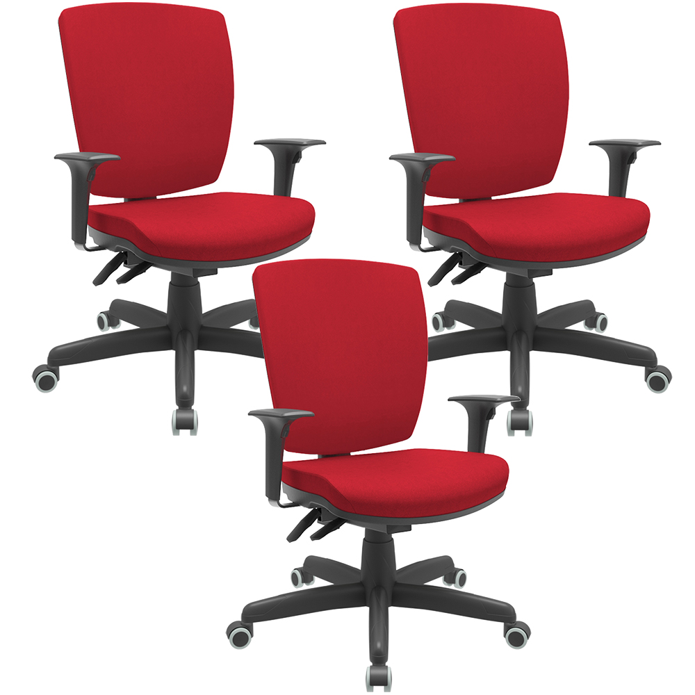 Kit 03 Cadeiras Escritório Diretor Office Giratória Preto Alta Flexi P03 Poliéster Vermelho - Lyam Kit 03 Cadeiras Escritório Diretor Office Giratória Preto Alta Flexi P03 Poliéster Vermelho - Lyam