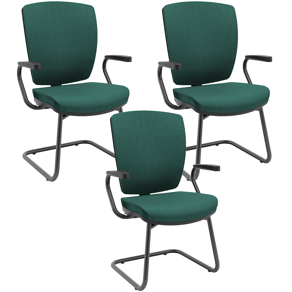 Kit 3 Cadeiras de Escritório Fixa Executiva Office Preto Slim Alta Flexi P03 Poliéster Verde - Lyam Kit 3 Cadeiras de Escritório Fixa Executiva Office Preto Slim Alta Flexi P03 Poliéster Verde - Lyam