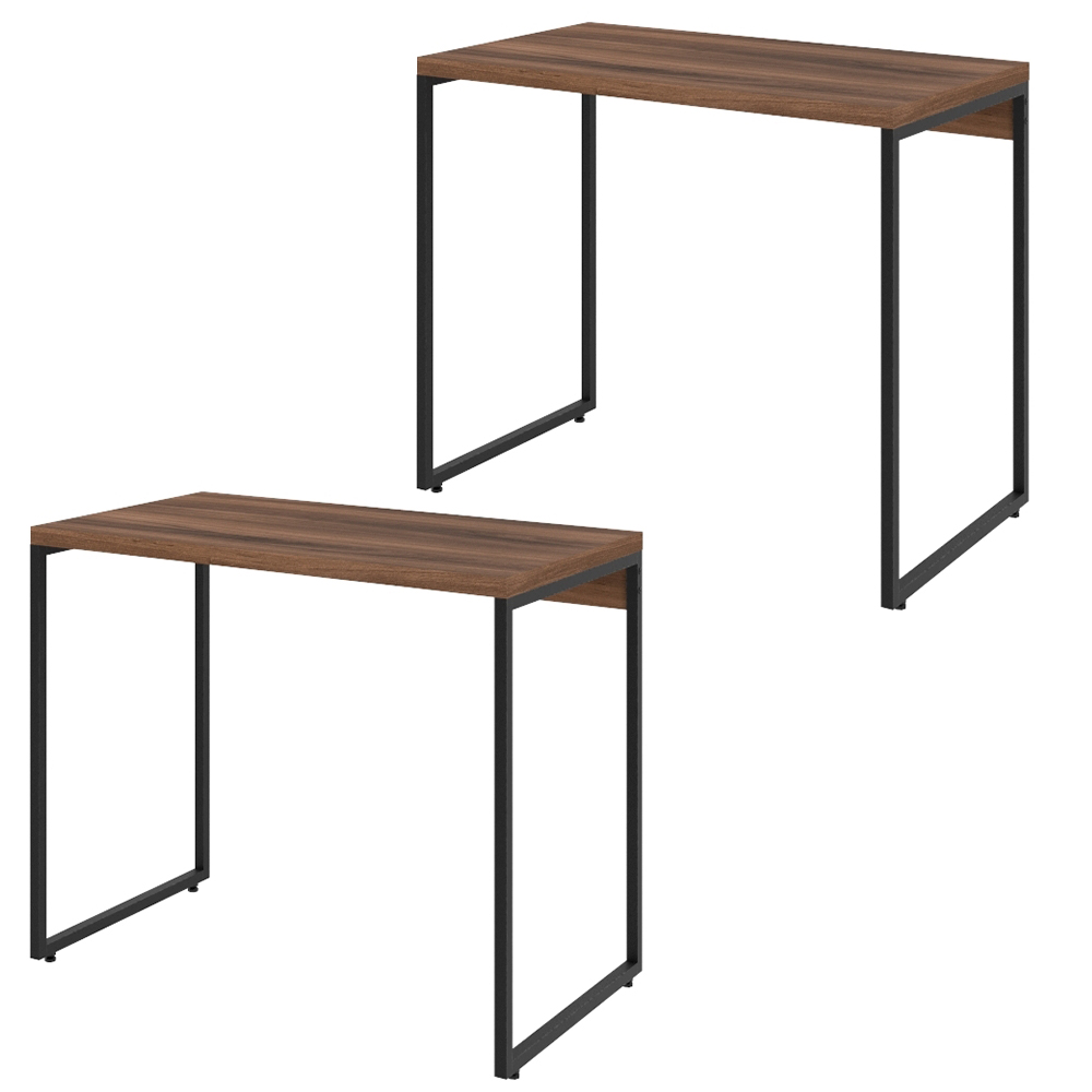 Kit 02 Mesas Para Escritório e Home Office Industrial Aspen 90 cm C01 Nogal - Lyam Decor Kit 02 Mesas Para Escritório e Home Office Industrial Aspen 90 cm C01 Nogal - Lyam Decor