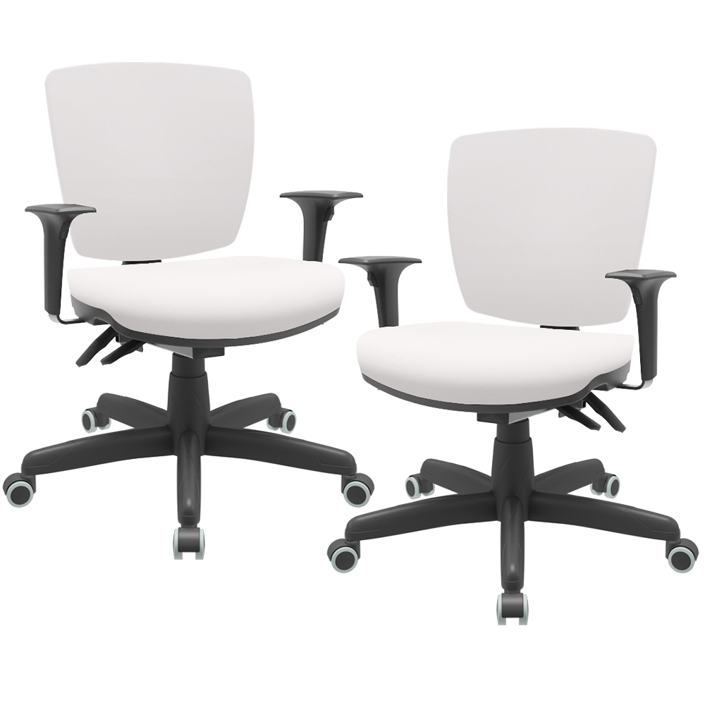 Kit 02 Cadeiras de Escritório Executiva Office Giratória Preto Baixa Flexi P03 Vinil Branco - Lyam Kit 02 Cadeiras de Escritório Executiva Office Giratória Preto Baixa Flexi P03 Vinil Branco - Lyam