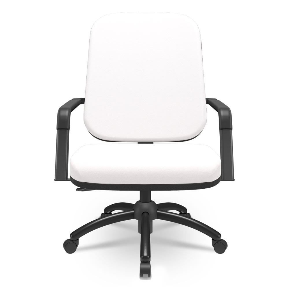 Cadeira de Escritório Giratória com Braço Preta Magno P03 Vinil Branco - Lyam Decor Cadeira de Escritório Giratória com Braço Preta Magno P03 Vinil Branco - Lyam Decor