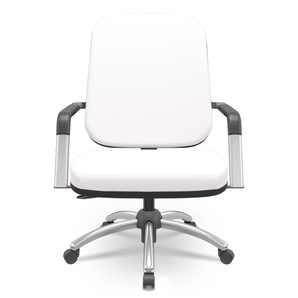 Cadeira de Escritório Giratória com Braço Cromada Magno P03 Vinil Branco - Lyam Decor Cadeira de Escritório Giratória com Braço Cromada Magno P03 Vinil Branco - Lyam Decor