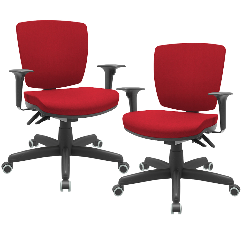 Kit 02 Cadeiras de Escritório Executiva Giratória Preto Baixa Flexi P03 Poliéster Vermelho - Lyam Kit 02 Cadeiras de Escritório Executiva Giratória Preto Baixa Flexi P03 Poliéster Vermelho - Lyam