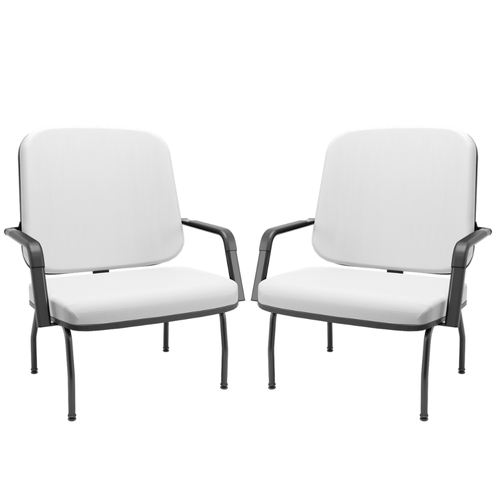 Kit 02 Cadeiras de Escritório Recepção com Braço Fixa Preta Magno P03 Vinil Branco - Lyam Decor Kit 02 Cadeiras de Escritório Recepção com Braço Fixa Preta Magno P03 Vinil Branco - Lyam Decor