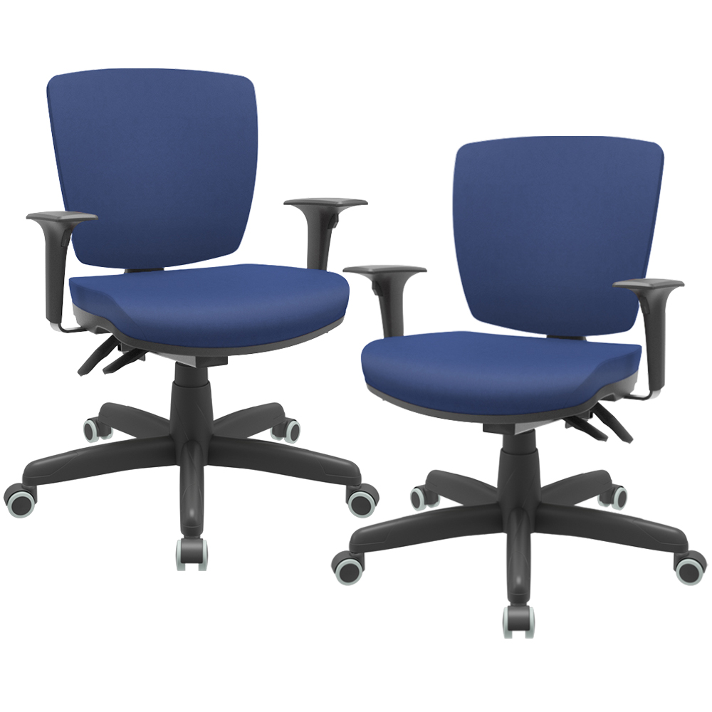 Kit 02 Cadeiras de Escritório Executiva Office Giratória Preto Baixa Flexi P03 Vinil Azul - Lyam Kit 02 Cadeiras de Escritório Executiva Office Giratória Preto Baixa Flexi P03 Vinil Azul - Lyam