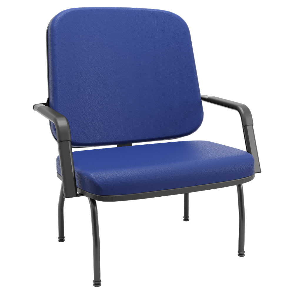 Cadeira de Escritório Recepção com Braço Fixa Preta Magno P03 Vinil Azul - Lyam Decor Cadeira de Escritório Recepção com Braço Fixa Preta Magno P03 Vinil Azul - Lyam Decor