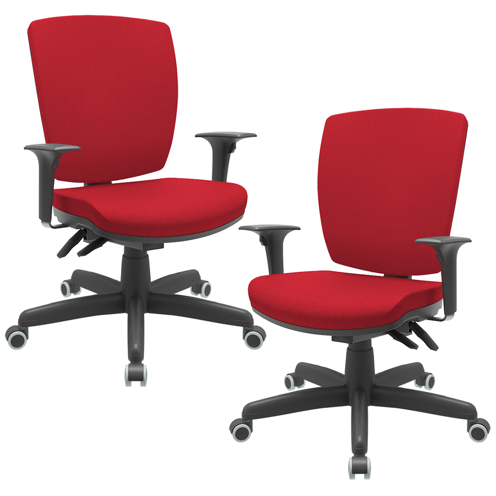 Kit 02 Cadeiras Escritório Diretor Office Giratória Preto Alta Flexi P03 Poliéster Vermelho - Lyam Kit 02 Cadeiras Escritório Diretor Office Giratória Preto Alta Flexi P03 Poliéster Vermelho - Lyam