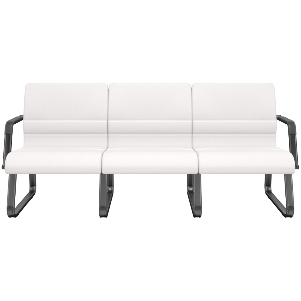 Cadeira Longarina 3 Lugares Recepção com Braço Pés Preto Lev P03 Vinil Branco - Lyam Decor Cadeira Longarina 3 Lugares Recepção com Braço Pés Preto Lev P03 Vinil Branco - Lyam Decor