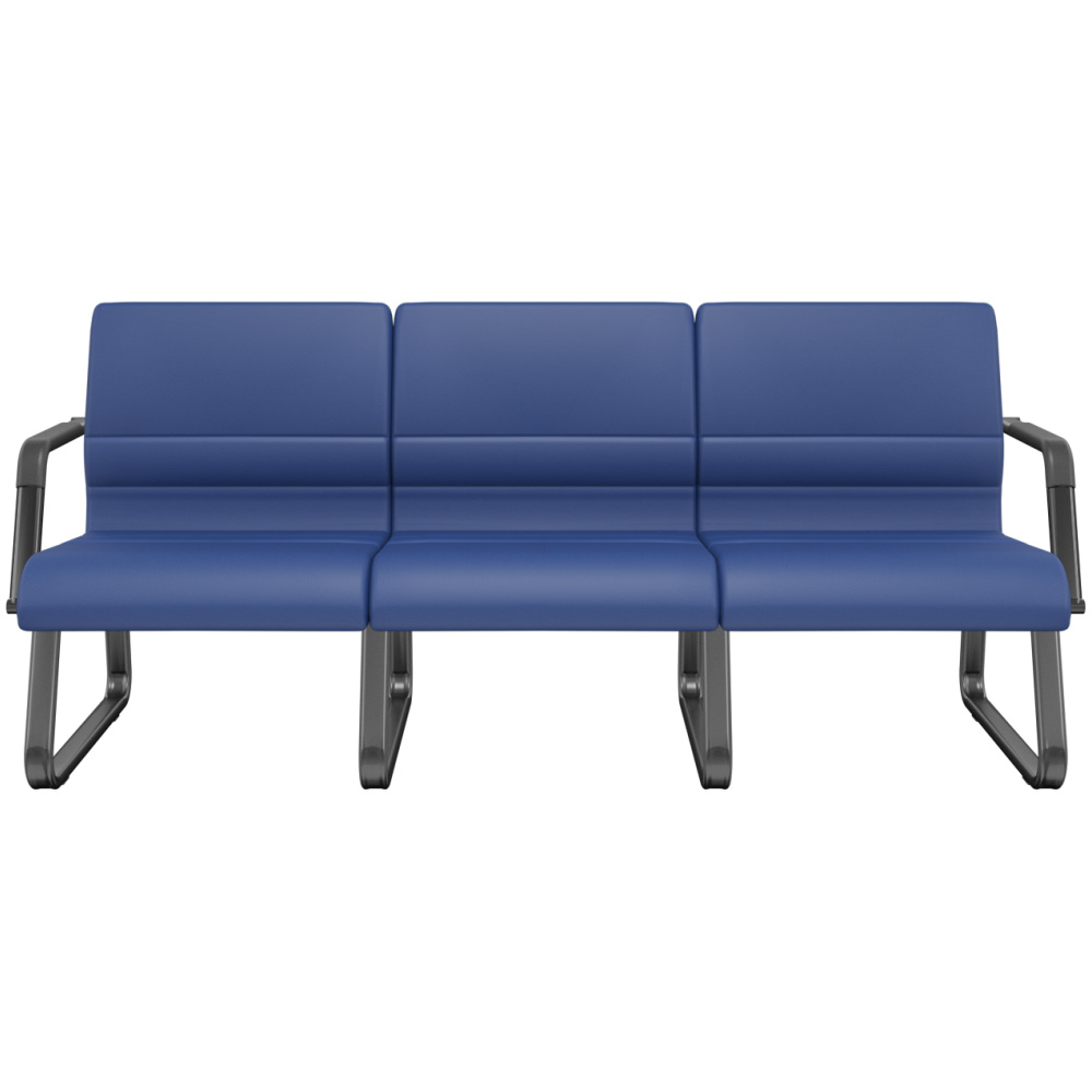 Cadeira Longarina 3 Lugares Recepção com Braço Pés Preto Lev P03 Vinil Azul - Lyam Decor Cadeira Longarina 3 Lugares Recepção com Braço Pés Preto Lev P03 Vinil Azul - Lyam Decor