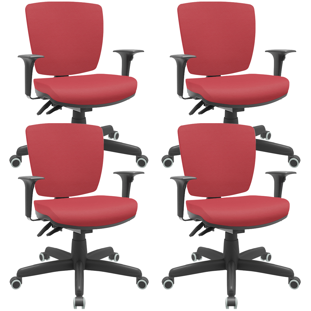 Kit 4 Cadeiras de Escritório Executiva Office Giratória Preto Baixa Flexi P03 Vinil Vermelho - Lyam Kit 4 Cadeiras de Escritório Executiva Office Giratória Preto Baixa Flexi P03 Vinil Vermelho - Lyam