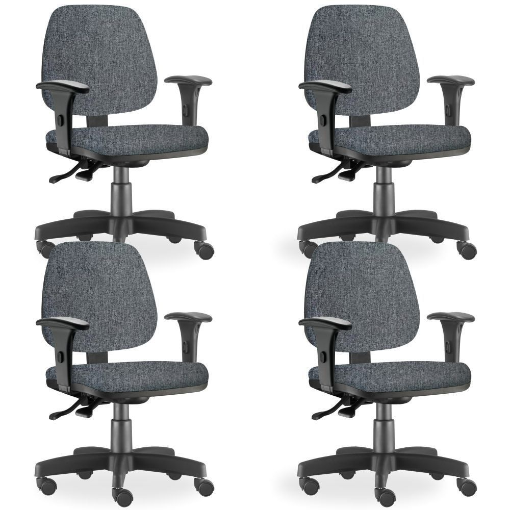 Kit 04 Cadeiras de Escritório Giratória Executiva Ergonômica Job L02 Linho Chumbo - Lyam Decor Kit 04 Cadeiras de Escritório Giratória Executiva Ergonômica Job L02 Linho Chumbo - Lyam Decor