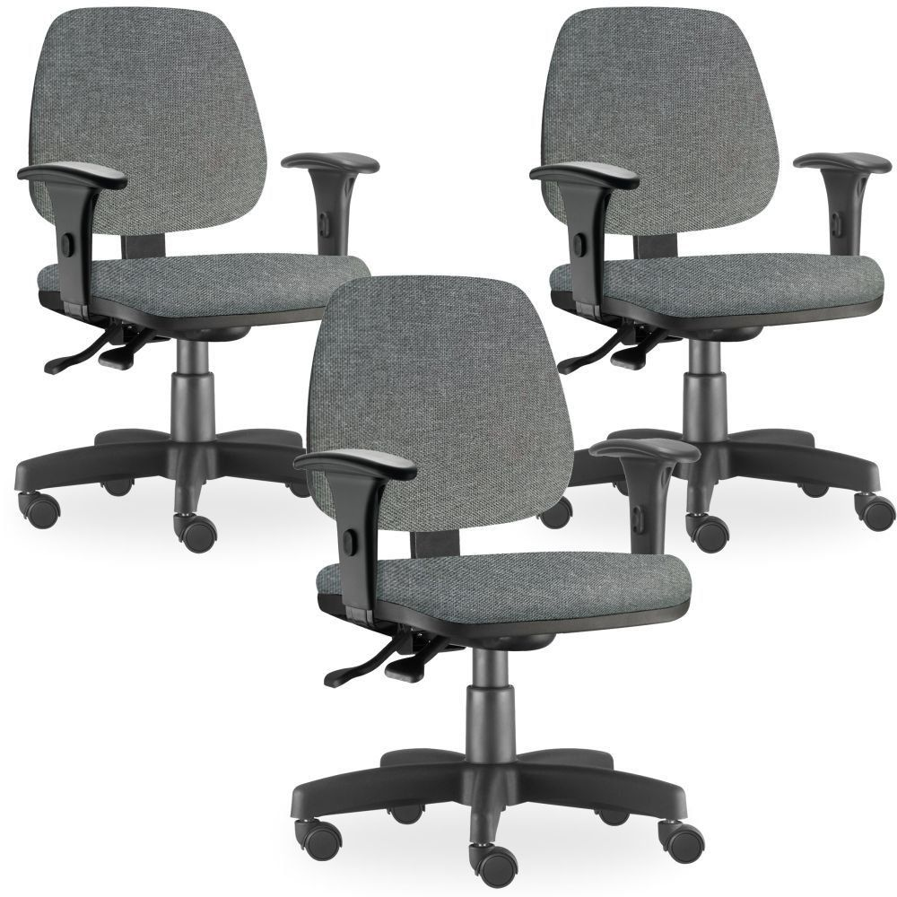 Kit 03 Cadeiras de Escritório Giratória Executiva Ergonômica Job L02 Linho Cinza Escuro - Lyam Decor Kit 03 Cadeiras de Escritório Giratória Executiva Ergonômica Job L02 Linho Cinza Escuro - Lyam Decor