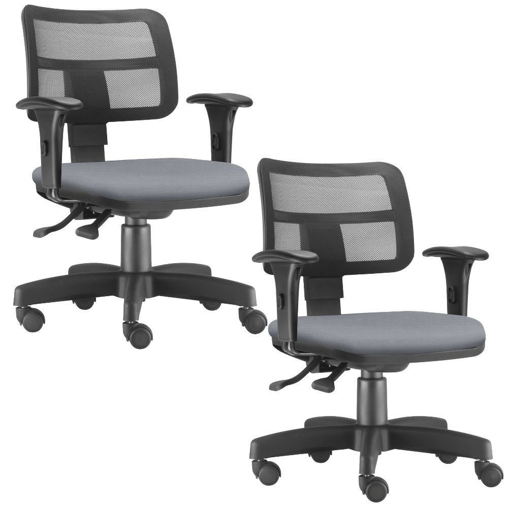 Kit 02 Cadeiras Giratórias Zip L02 Executiva Ergonômica Escritório Couro Sintético Cinza - Lyam Decor Kit 02 Cadeiras Giratórias Zip L02 Executiva Ergonômica Escritório Couro Sintético Cinza - Lyam Decor