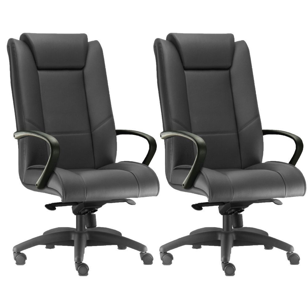Kit 02 Cadeiras de Escritório Presidente Executiva New Onix F02 Couro Ecológico Preto - Lyam Decor Kit 02 Cadeiras de Escritório Presidente Executiva New Onix F02 Couro Ecológico Preto - Lyam Decor