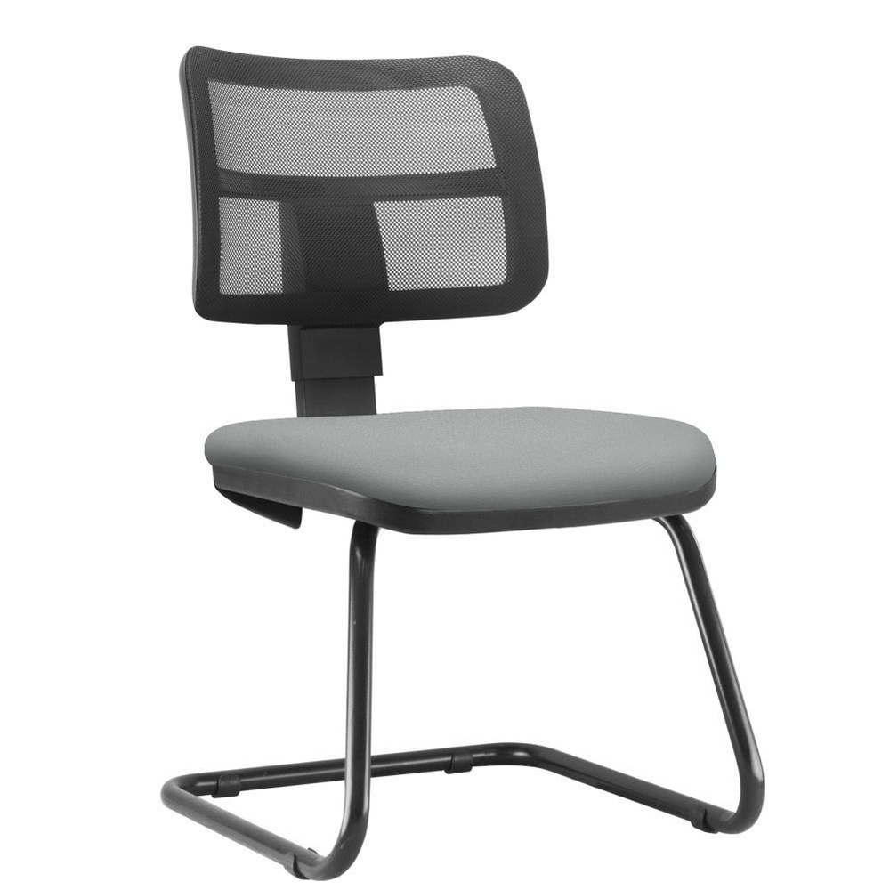 Cadeira de Escritório Recepção Fixa Zip L02 Couro Sintético Cinza - Lyam Decor