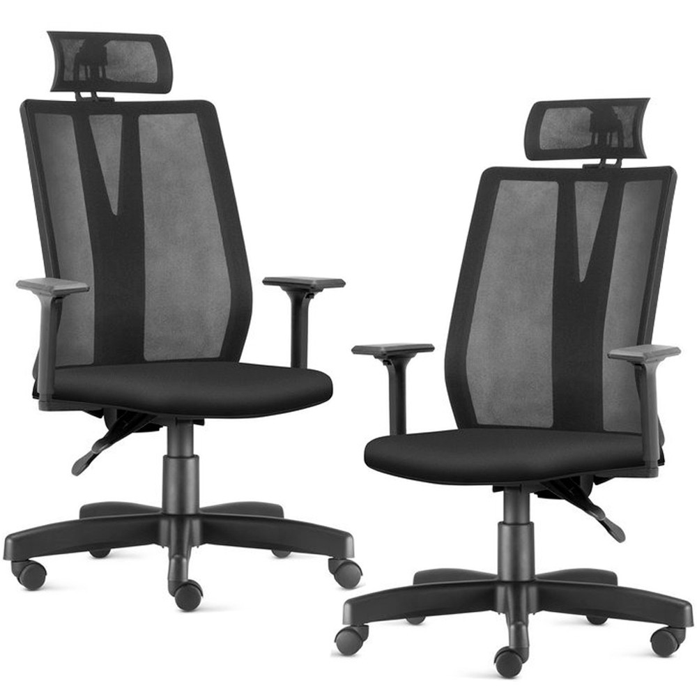 Kit 2 Cadeiras Escritório Presidente Giratória Apoio de Cabeça Addit F02 Crepe Preto - Lyam Decor Kit 2 Cadeiras Escritório Presidente Giratória Apoio de Cabeça Addit F02 Crepe Preto - Lyam Decor