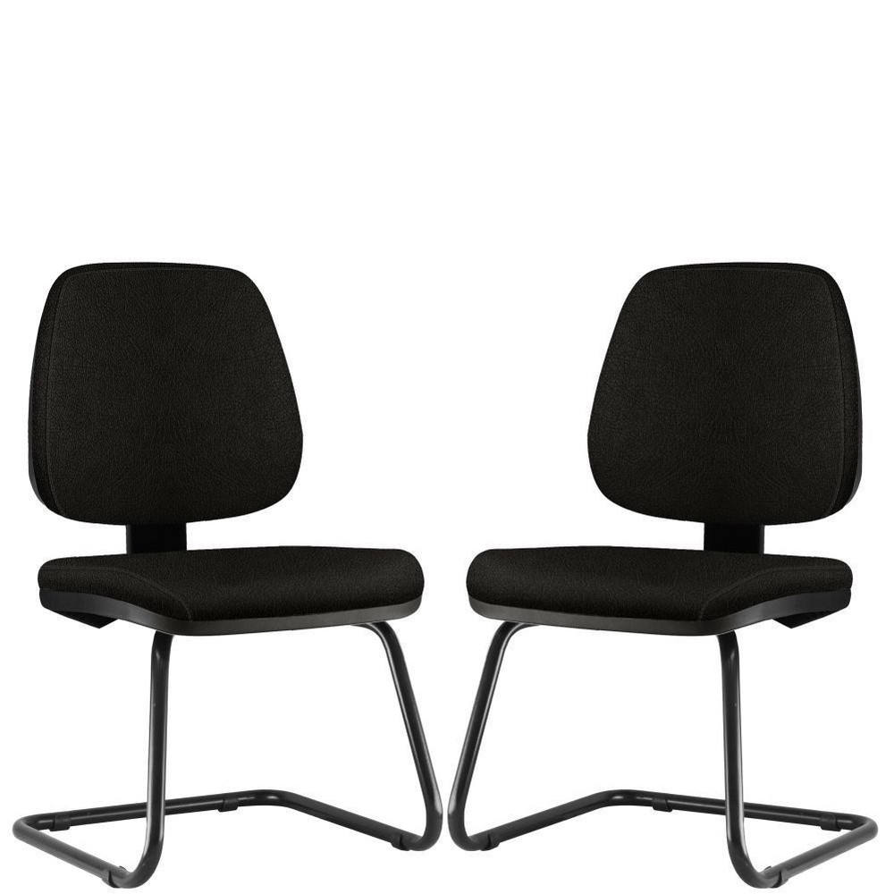 Kit 02 Cadeiras Para Escritório Job L02 Fixa Couro Sintético Preto - Lyam Decor Kit 02 Cadeiras Para Escritório Job L02 Fixa Couro Sintético Preto - Lyam Decor