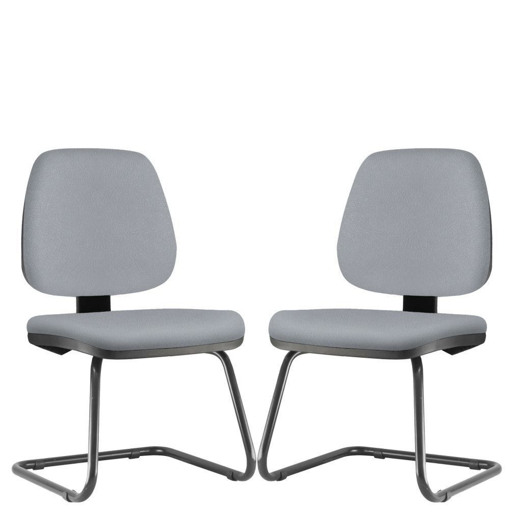 Kit 02 Cadeiras Para Escritório Job L02 Fixa Couro Sintético Cinza - Lyam Decor Kit 02 Cadeiras Para Escritório Job L02 Fixa Couro Sintético Cinza - Lyam Decor