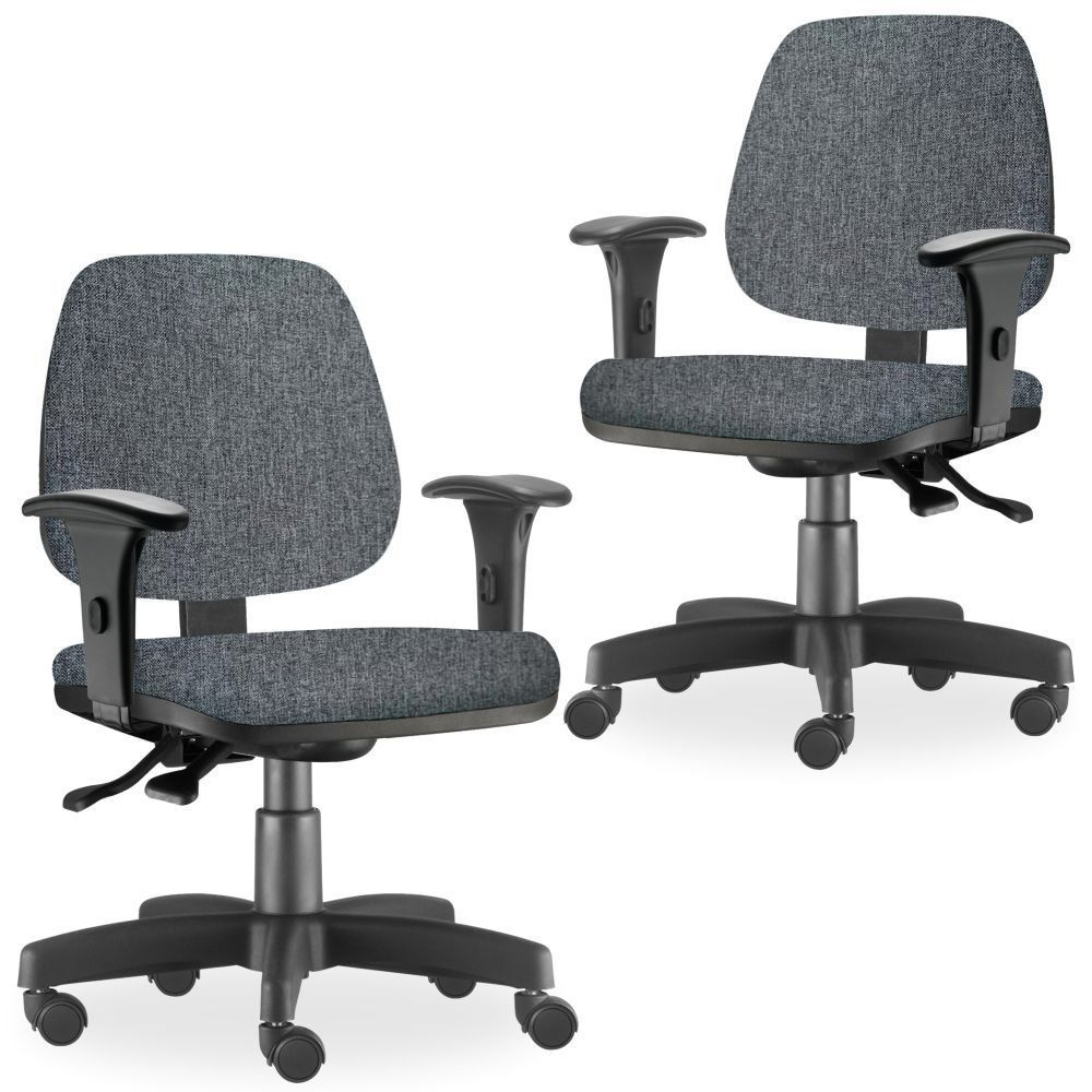 Kit 02 Cadeiras de Escritório Giratória Executiva Ergonômica Job L02 Linho Chumbo - Lyam Decor Kit 02 Cadeiras de Escritório Giratória Executiva Ergonômica Job L02 Linho Chumbo - Lyam Decor