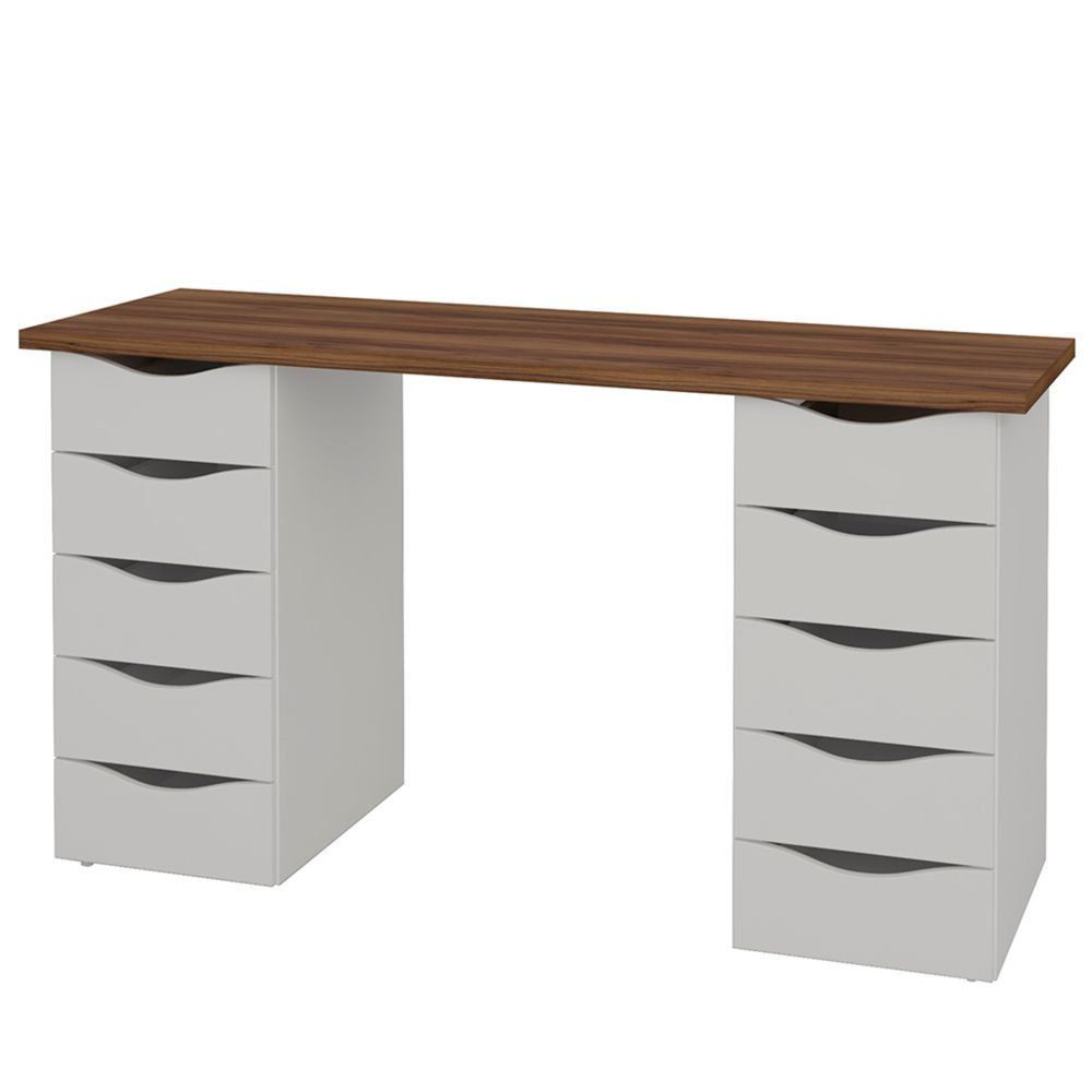 Mesa Para Escritório Escrivaninha Due Web Nogal A02 Branco - Lyam Decor Mesa Para Escritório Escrivaninha Due Web Nogal A02 Branco - Lyam Decor